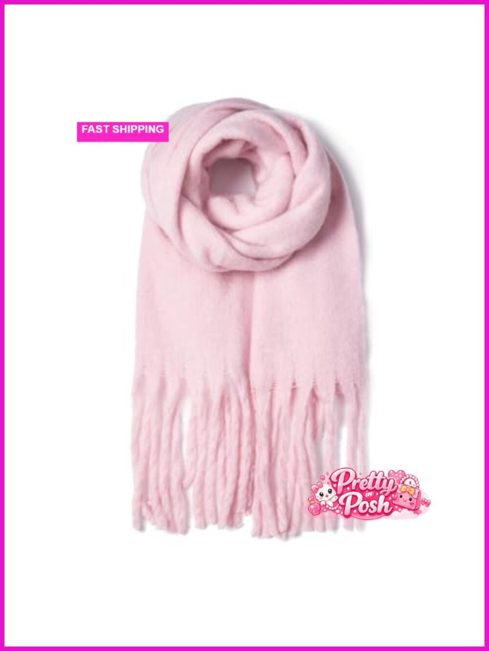Chunky Oversized Blanket Scarf Polyester Winter Wrap with Fringe